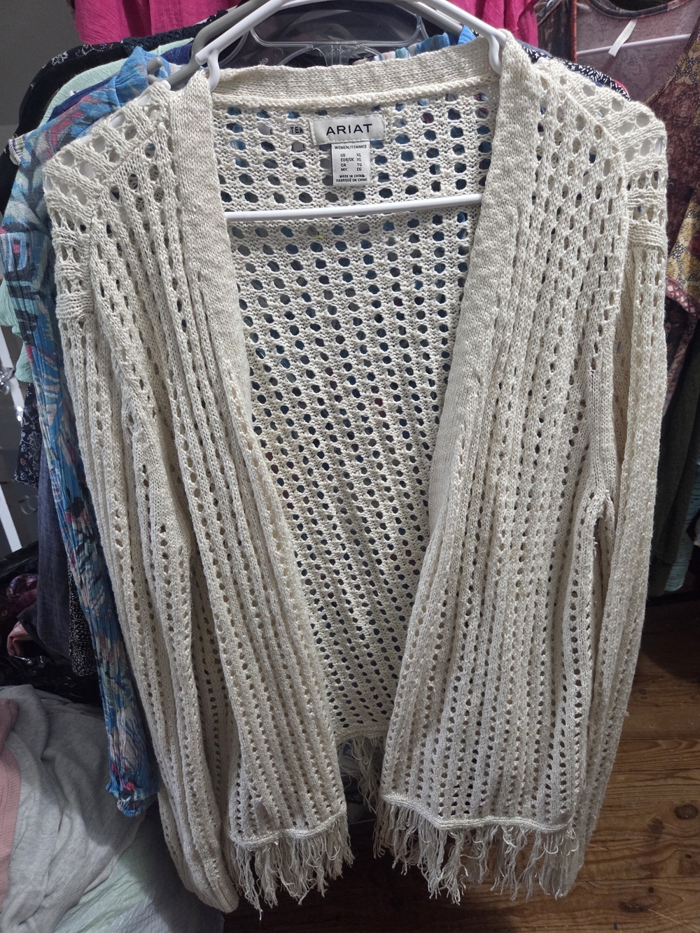 Ariat Cream Open-Weave Frolic Fringe Cardigan